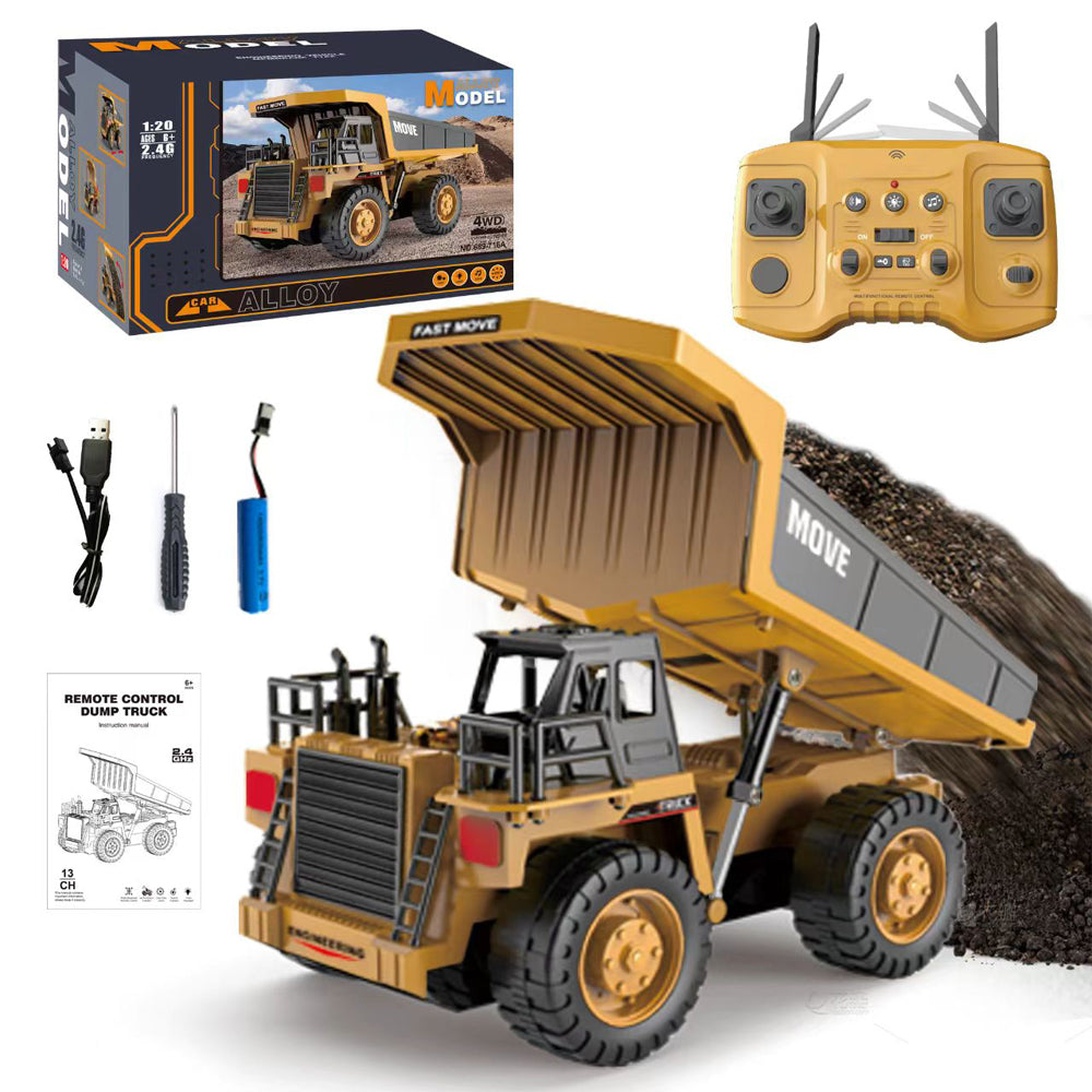 Remote Control Dump Truck Toys,13 Channel 4WD RC Construction Toy Vehicles with Sounds & Lights, 2 Batteries,Christmas Birthday Gifts for Boys Kids Age 3+