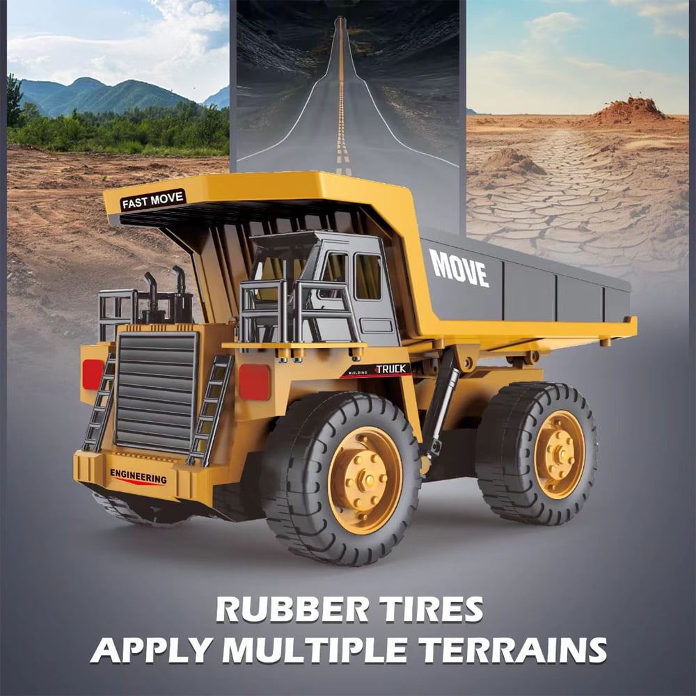 TZDZRC 13 Channel Remote Control Dump Truck Toys for Kids,4WD RC Construction Toy Vehicles with Sounds & Lights, 2 Batteries,Christmas Birthday Gifts for Boys Girls Age 3+