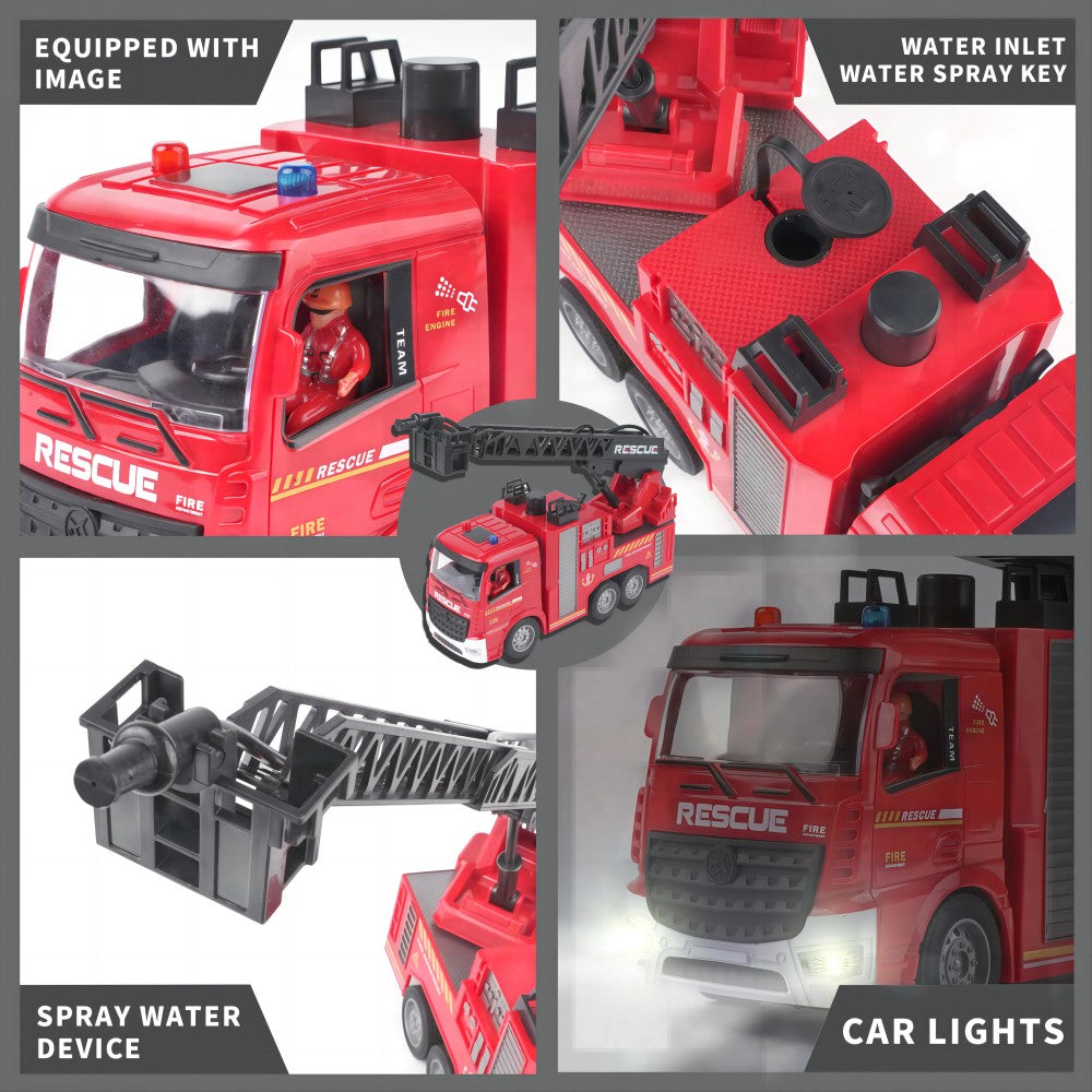 1:20 RC Water Tank Fire Truck and Cloud Ladder Fire Truck 2-in-1, 6-Channel, Manually Press to Spray Water, Light+Music, 12 Meters Remote Control Distance, Toys for Children, Christmas Gifts