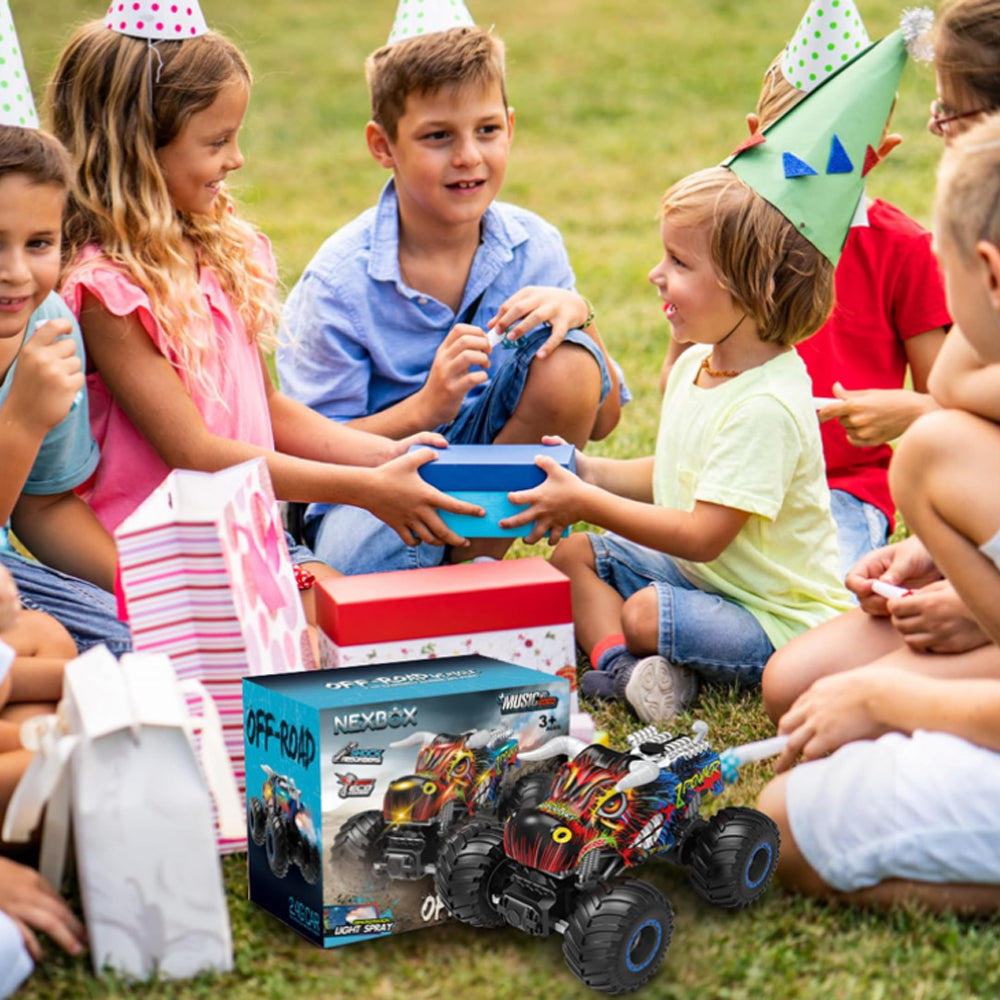 1:16 Remote Control Monster Trucks,2.4GHz Multi-Terrain Off-Road Cars with Music Lights Spray,for Boys Ages 4-7 8-13 Kids Birthday Gift Toy RC Car