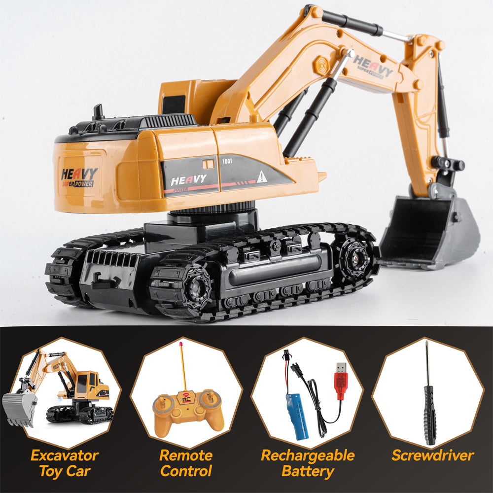 SKYMONSTER Remote Control Excavator Toys for Boys Girls, 6 Channel RC Construction Truck with Light, 4WD Power, 2 Rechargeable Battery,Gifts for Age 3+ Kids