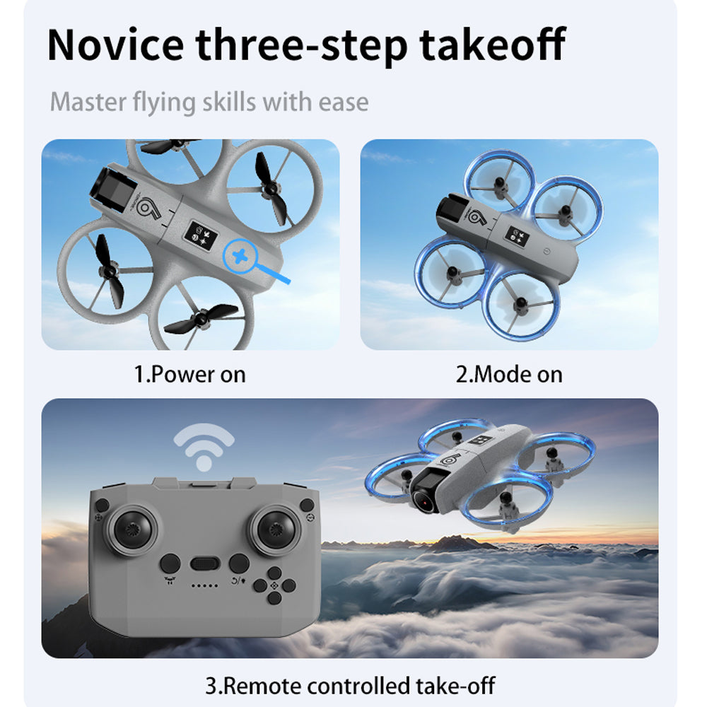 Intelligent Aerial Photography Drone with 4K HD Dual Cameras,Mini RC Quadcopter,Headless Mode,Four-sided Obstacle Avoidance,Cool Light,Gift Toy for Kids Adults,3 Batteries