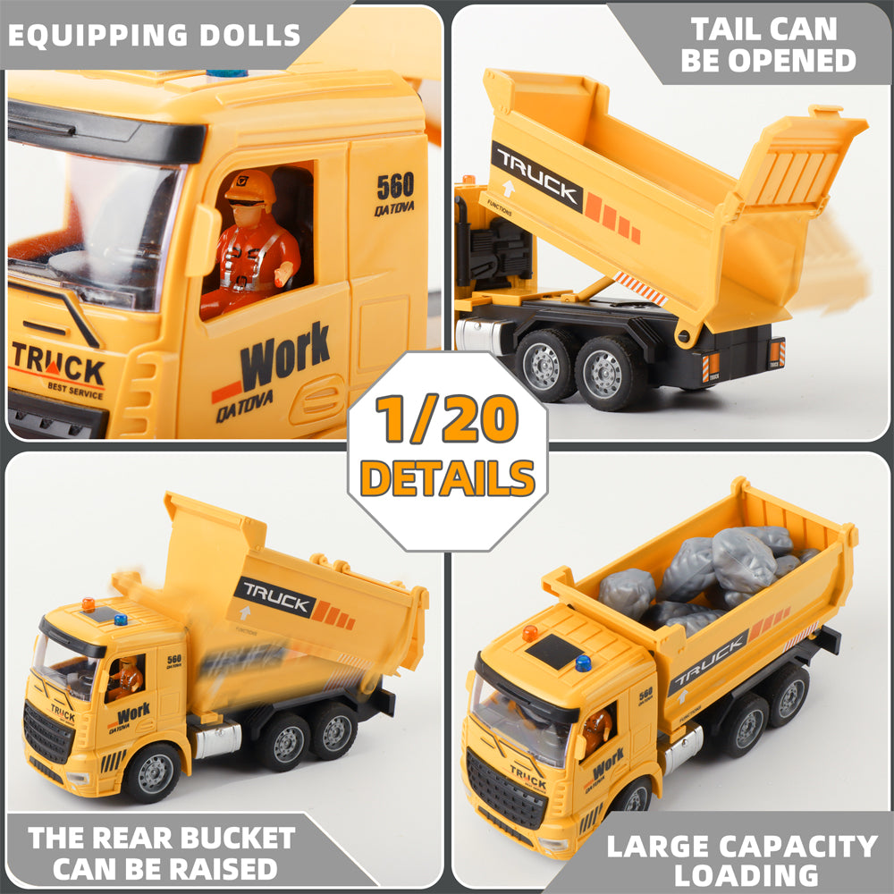 2 in 1 Remote Control Engineering Vehicle for Kids, 1:20 RC Excavator with Lights & Sound, and Rechargeable Dump Truck Toy,for Age 3+ Boys Girls