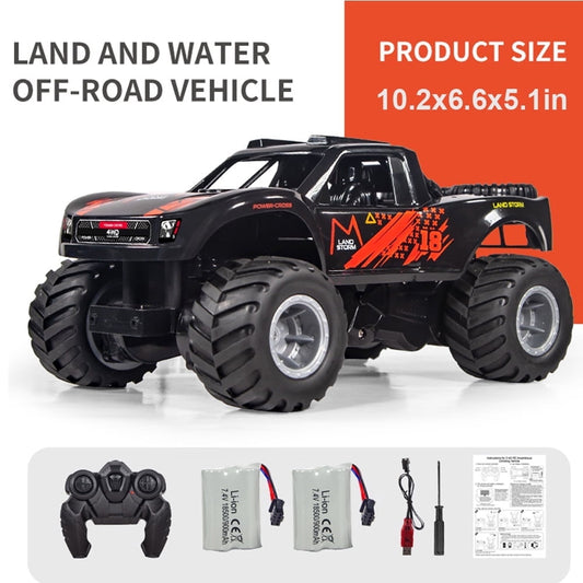 Amphibious Remote Control Car Truck Toys, 1:16 All Terrain 4WD Off-Road RC Car Waterproof, RC Monster Truck for Boys/Girls, Kids Pool Toys Gifts, Red , 2 Batteries