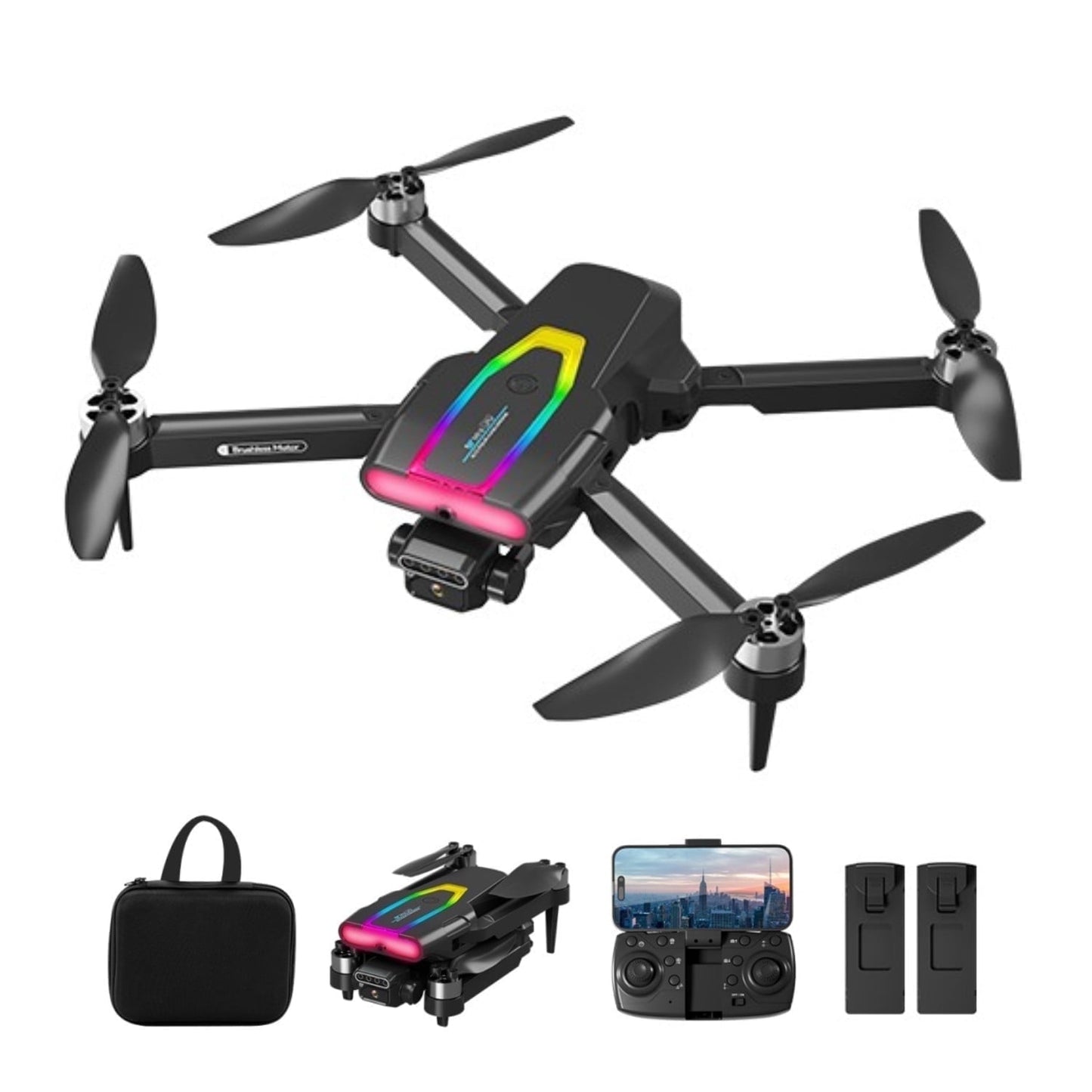 F199 RC Drone HD Camera , Brushless Motor ,FPV Foldable ,Optical Flow Positioning,  Altitude Hold, Headless Mode, One Key Start ,Toys Gifts ,2 Battery, Black