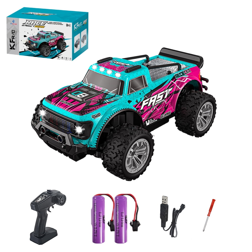 KF24 1:20 RC Car for Kids Boys,2.4GHZ Remote Control,2WD High-Speed Monster Truck Racing Cars with Lights,Gifts for Birthday,2 Batteries