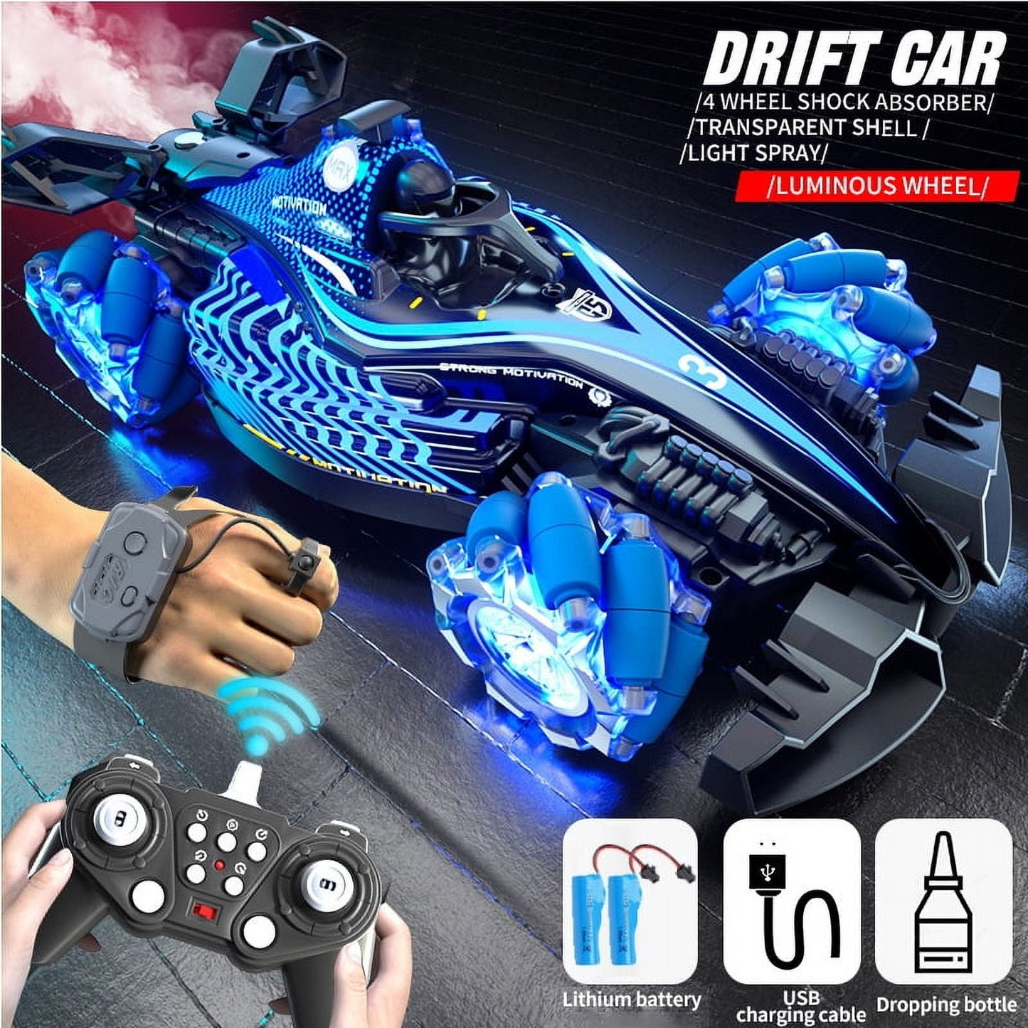 RC Car Formula Stunt Spray RC Racing Car Gesture Sensor Intelligent RC Car 360 Degree Roation Drift Vehicle Cool One Key Spin in Place Remote Control Car