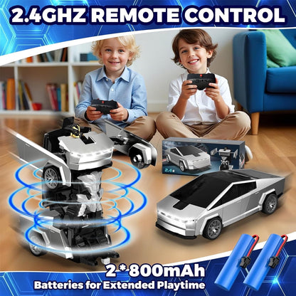 RC Cars Transform Cyber Pickup Truck Cars Robot Toy for Kids, 2.4GHz Remote Control Car with One-Button Deformation 360° Rotation LED Lights Christmas Birthday Gifts for Boys Age 4-7-8-1（1:18 Scale）2