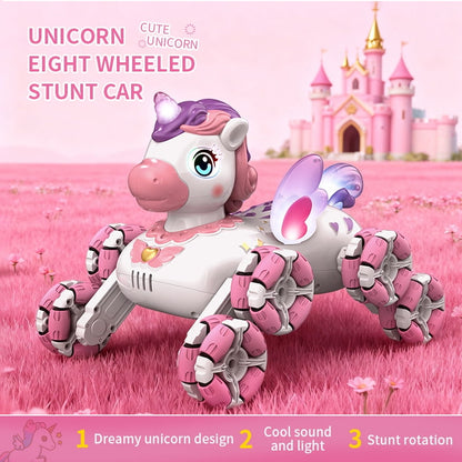 RC Cars Unicorn Remote Control Car for Girls,Rechargeable 360°Stunt RC Cars Rotation 4WD Remote Cars with LED Lights and Music,Fun Indoor Outdoor Toys for Kids,Chritmas Birthday Gift