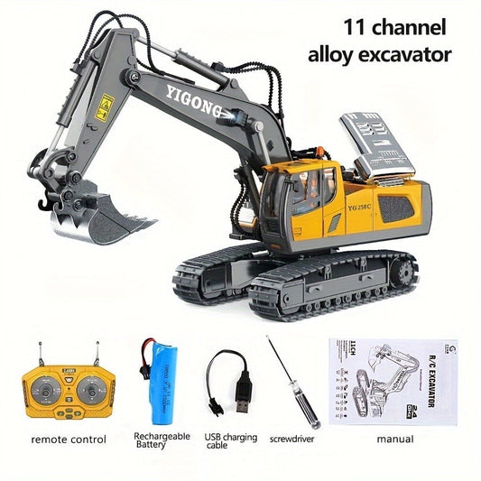 TZDZRC  Remote Control Excavator, 11 Channel RC Construction Vehicle Toys, Rechargeable RC Engineering Car Gifts for Kids