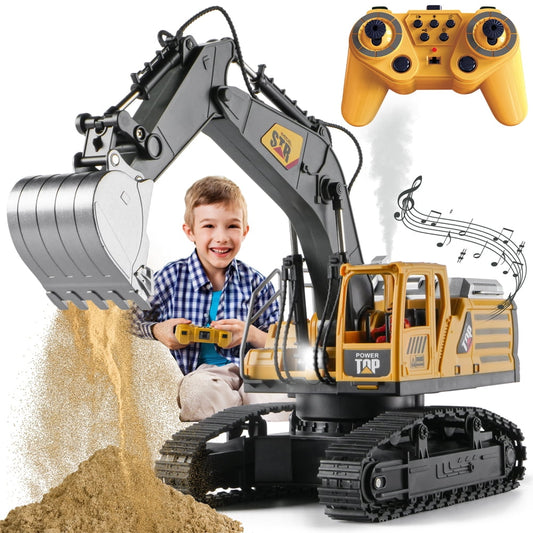 Remote Control Excavator for Kids,2.4GHz 14 Channel RC Digger with Lights & Sound,680° Rotating Sand Digging Construction Vehicle Toy,for Age 3+ Boys Girls