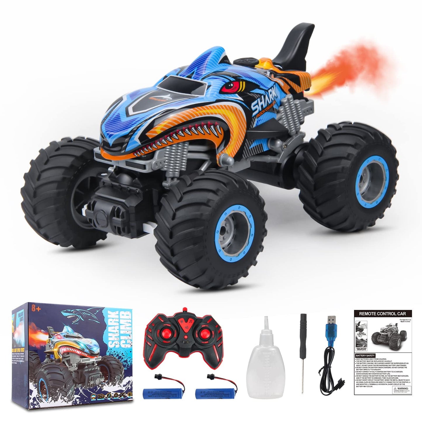 Remote Control Monster Truck, 2.4GHz All Terrain Remote Control Monster Cars, 1:16 Monster Truck RC Trucks, Remote Monster Car with Spray Music and Light for Boys Kids
