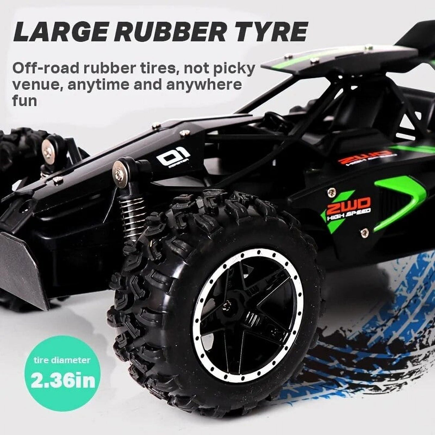 High-Speed Off-Road Remote Control Car - 1:18 Scale, 2.4Ghz, Two Batteries,Drifts Up To 15KM/H, Anti-Collision, Rubber Tires - Perfect Gift for Christmas Toys for Boys