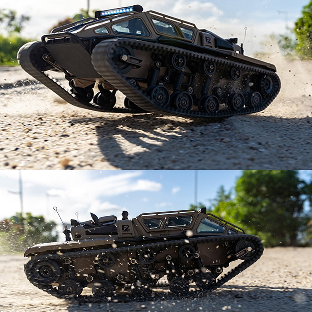 1:16 RC Tank Car,2.4Ghz Remote Control Crawler 10KM/H High Speed Tanks Model,4WD Off-Road 360°Rotating Drifting Vehicle,2 Batteries,Truck Toy for Kids