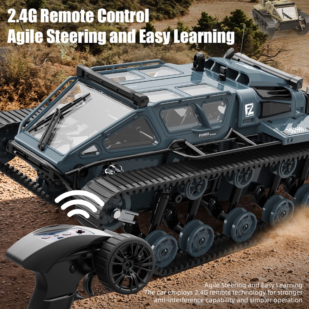 TZDZRC 1:16 RC Tank Car,2.4Ghz Remote Control Crawler Tanks Model,4WD 10KM/H High Speed Off-Road 360°Rotating Drifting Vehicle,Truck Toy for Kids,2 Batteries
