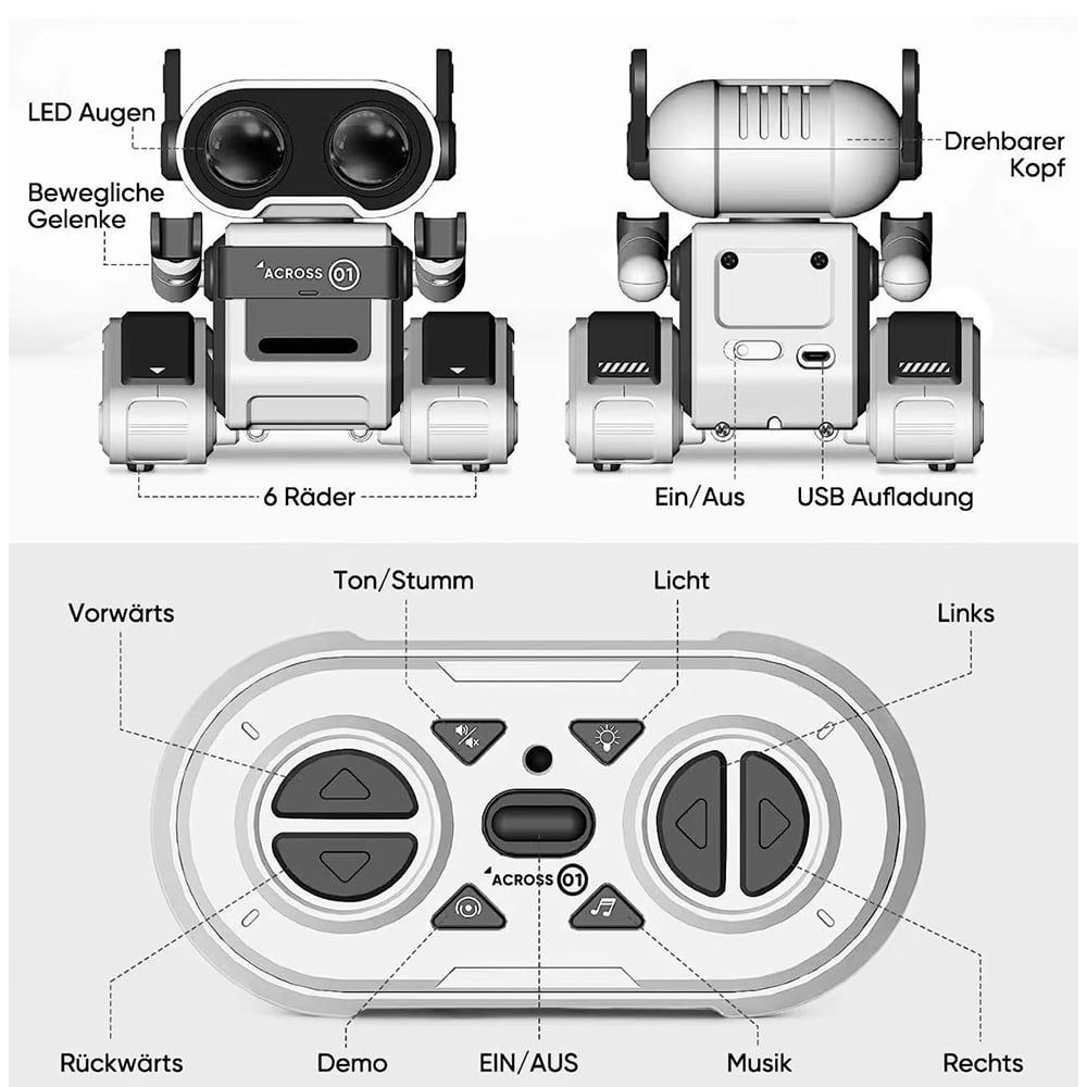 TZDZRC JYX001 Electric Robot, Remote Control Intelligent Interactive Robot, Cool Lighting, Dynamic Sound Effects, Long Battery Life, for Childrens and Adults Toys , Gifts