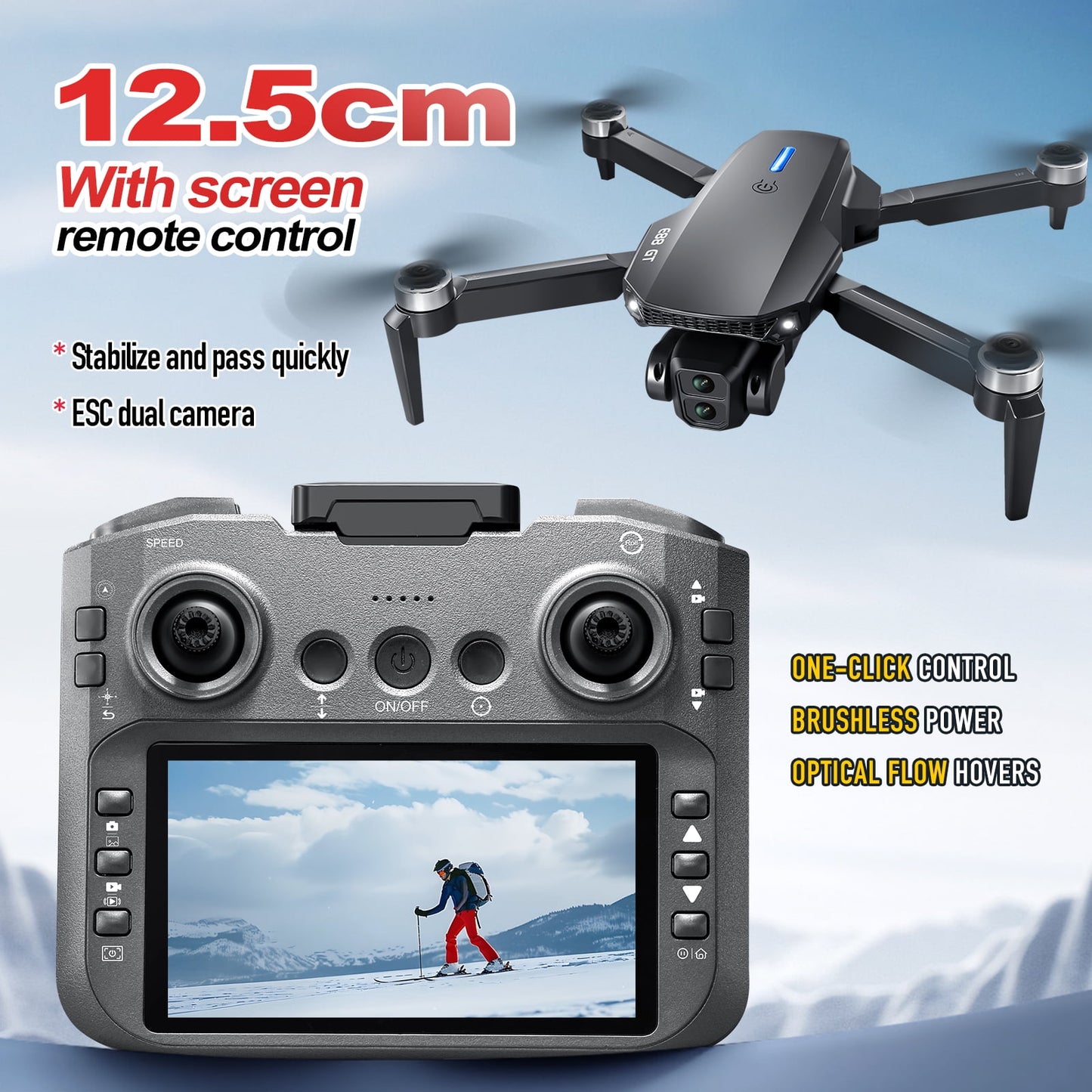 Brushless Motor RC Drones, Remote Control Screen, Optical Flow Positioning, HD Dual Cameras, 6-Ch Gyroscope, Foldable Drone Toy ,Toys Gifts,3 Battery,Black