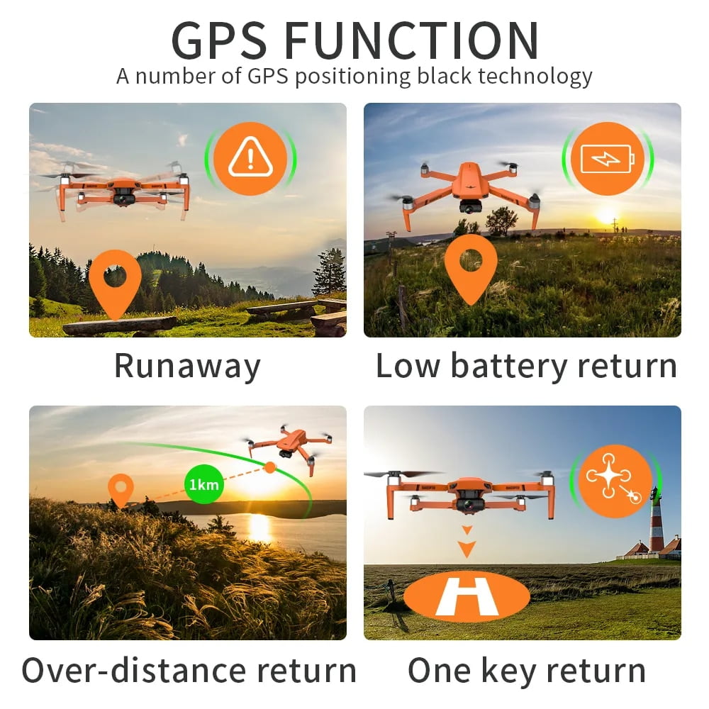 KF102 GPS Drone with UHD Camera 1080P for Adults,2-Axis Gimbal,Brushless Motor with 2 Batteries,Orange