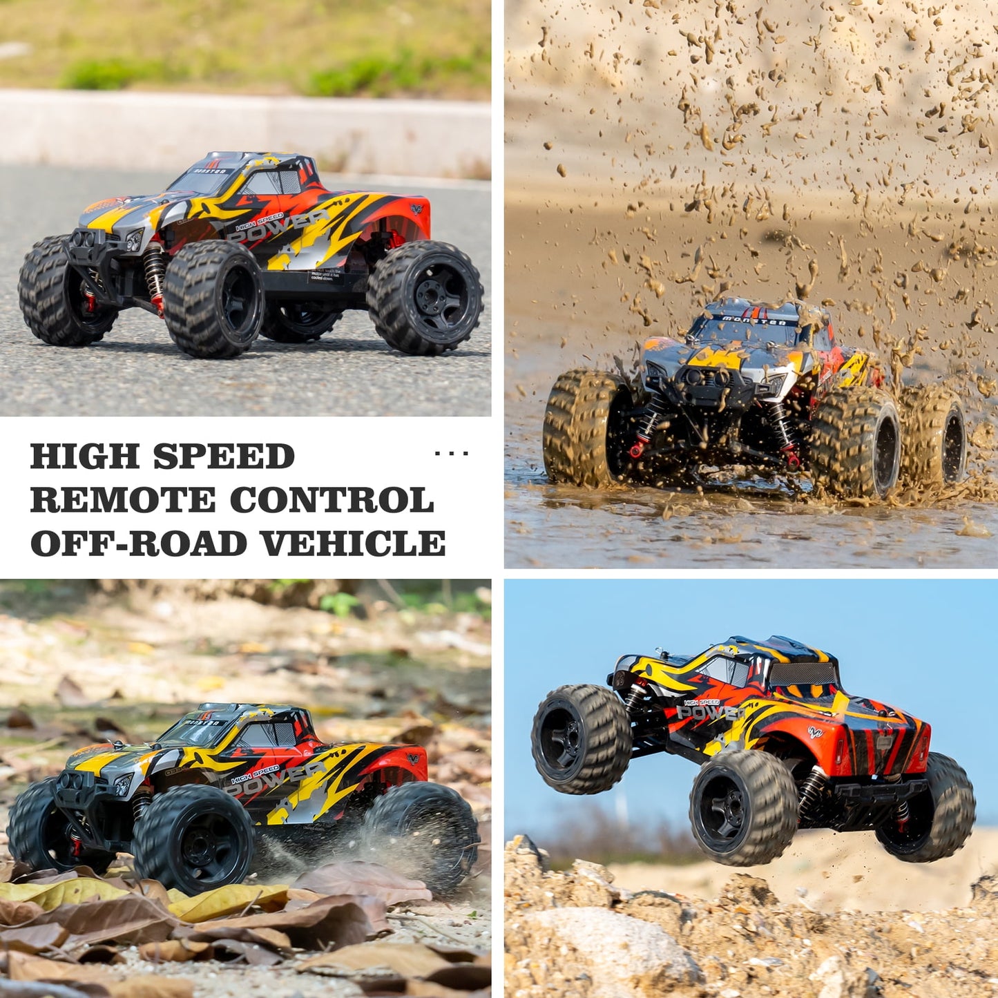 1610 High-Speed 4WD Monster RC Truck, USB Rechargeable Weather-Resistant Off-Road & All-Terrains Ready to Run, Red