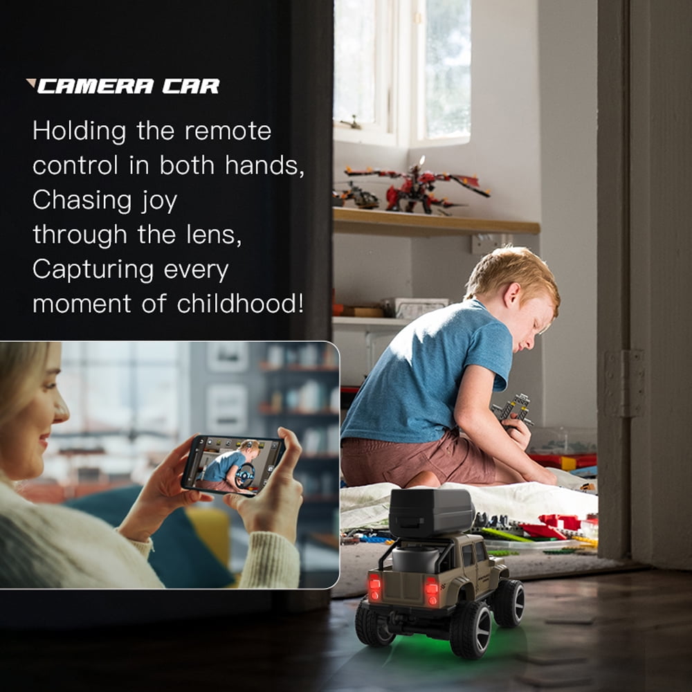 Radio Control Cars 1:64 Scale Alloy RC Car with Camera, 2.4G 4WD Off-Road Crawler with FPV Phone App Control, Desktop Remote Control Car for Adults, Mini Video Exploration Vehicle