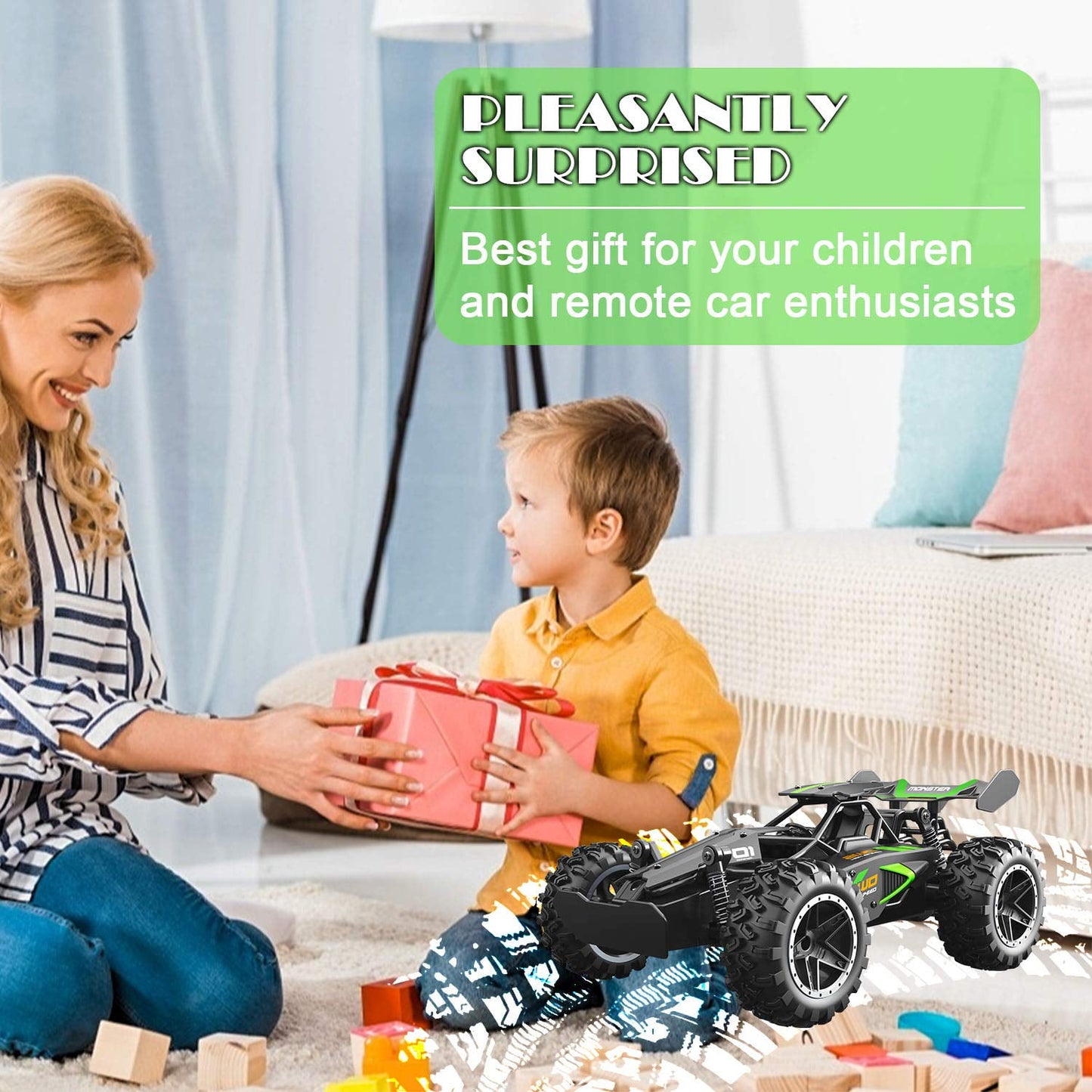 High-Speed Off-Road Remote Control Car - 1:18 Scale, 2.4Ghz, Two Batteries,Drifts Up To 15KM/H, Anti-Collision, Rubber Tires - Perfect Gift for Christmas Toys for Boys