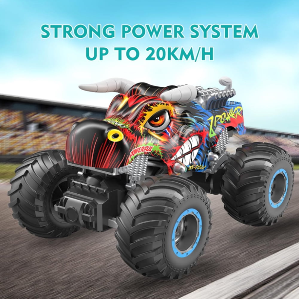 1:16 Remote Control Monster Truck, 2.4GHz All Terrain Off-Road Remote Control Cars,RC Car with Spray Music and Light for Kids Girl Boys 4-7 8-12 Kids,2 Batteries