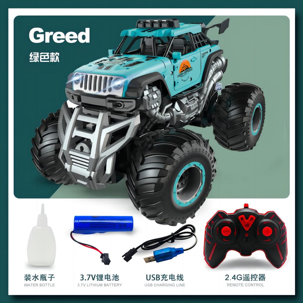 Triceratops Spray Remote Control Vehicle, 2.4GHz All Terrain Monster Cars, 1:16 Monster Truck RC Trucks, Monster Car with Spray Music and Light for Kids, Green