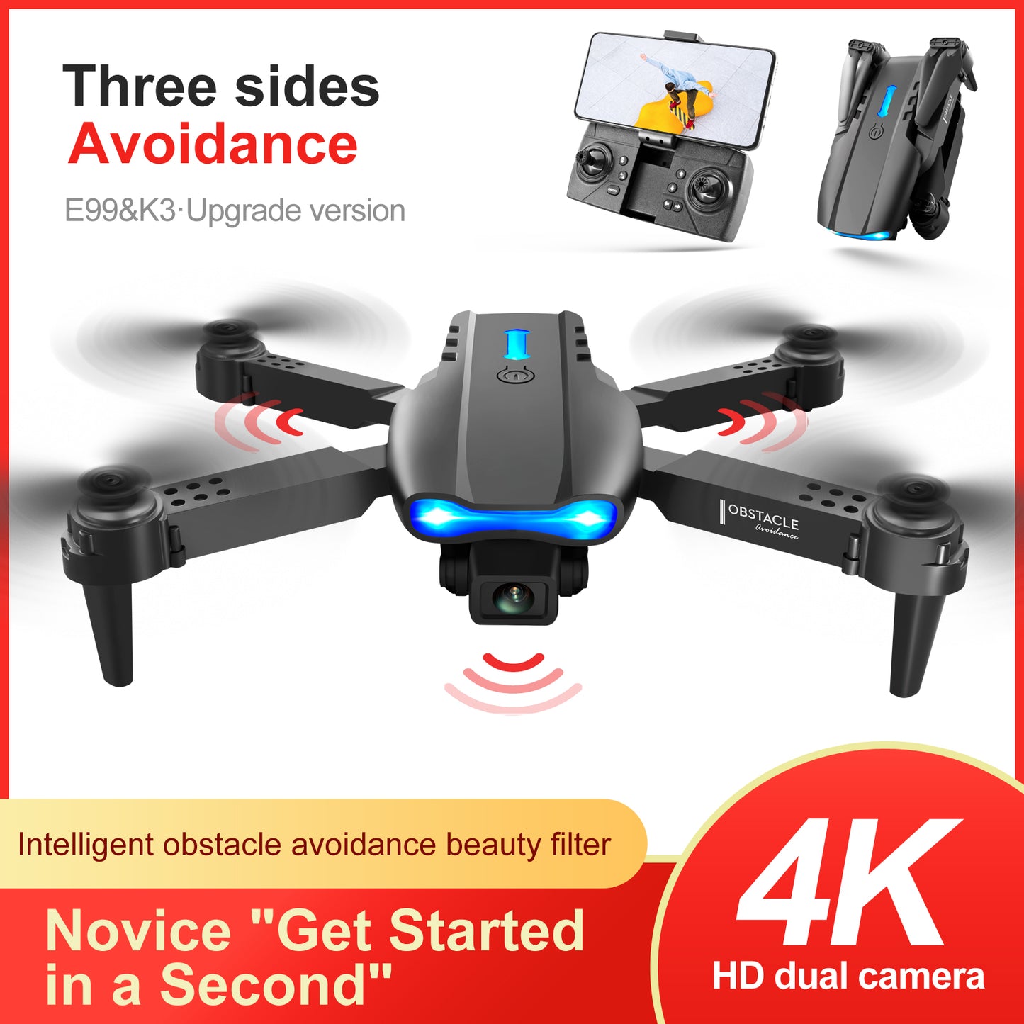 Foldable RC Quadcopter Mini Drone 4K HD camera WIFI FPV Obstacle Avoidance